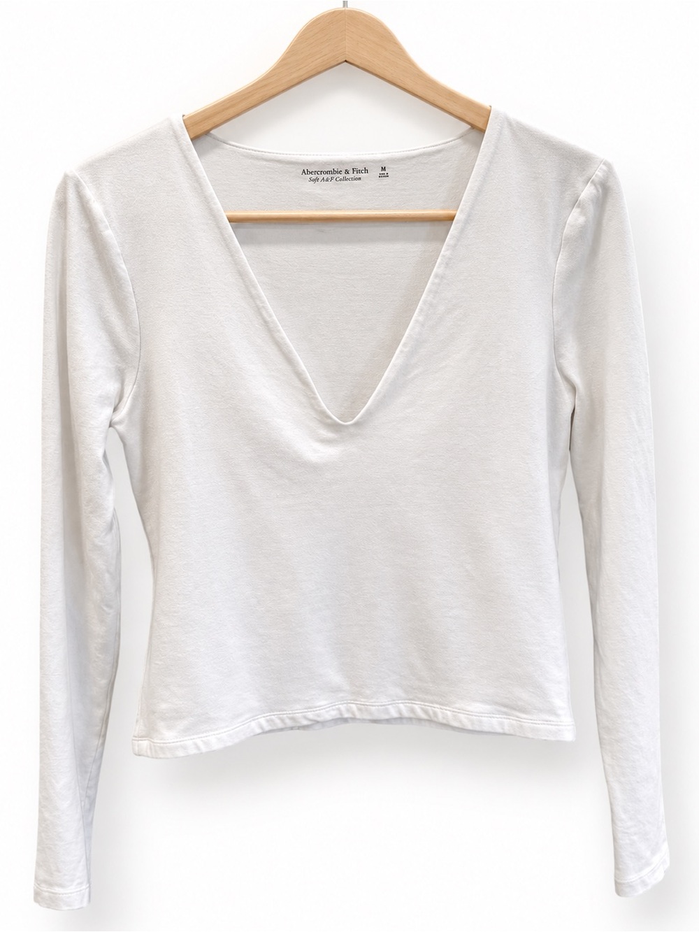 Abercrombie & Fitch Soft A&F Collection Deep V-Neck Long Sleeve Top White Medium